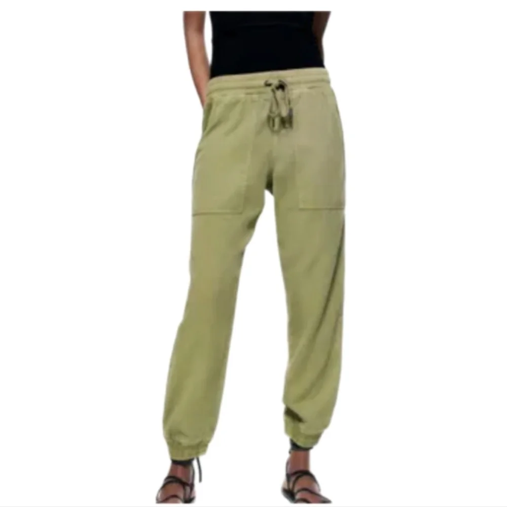 Zara The Charlotte Linen Blend Relaxed Jogger Pants Green Small